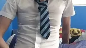 Wank in school shirt and tie thinking of daddies