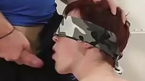 Man in the air blindfold ends up blowing on