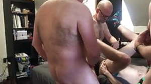 GANGBANG - 4 Top Dads Use Young Hairy Hole: