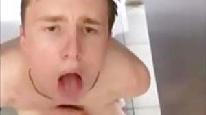 Cumshot on gay boy in toilet