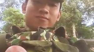 cute asian young military shows his cut dick on