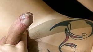 Naughty tattooed UK amateur Kurt jerking off cock