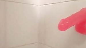 Horny teen rides dildo in the shower