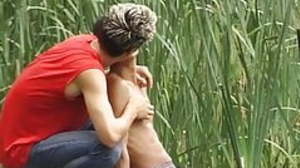 Vibrant twinks make out outdoor