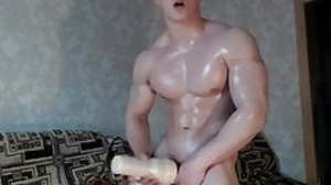 Sweaty bodybuilder uses toys be proper of the