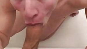 Tricky gay voyeur gets a nice head in the shower