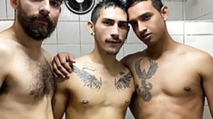 Young Latino Boy Threesome With Guys In Gym Shower