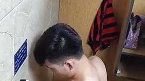 Asian boy caught jerking in gym shower