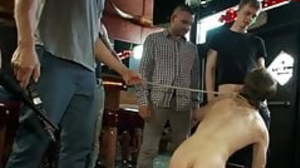 Teen gets bound and gangbanged by daddies in a bar