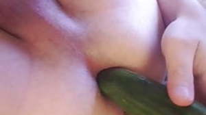 Teen boy fucking ass with a cucumber
