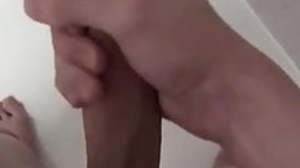 Big dick guy wanking in the shower