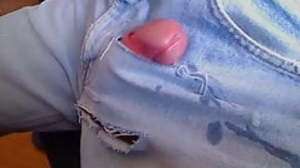 Handsfree cumshot just about ripped jeans -